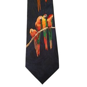 Stephan Harris Tie 57" Parrots Tropical Birds Art Deco Multicolor Artsy Vintage